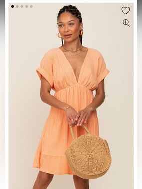 She + Sky Peach V-Neck Tiered Swim Cover-Up